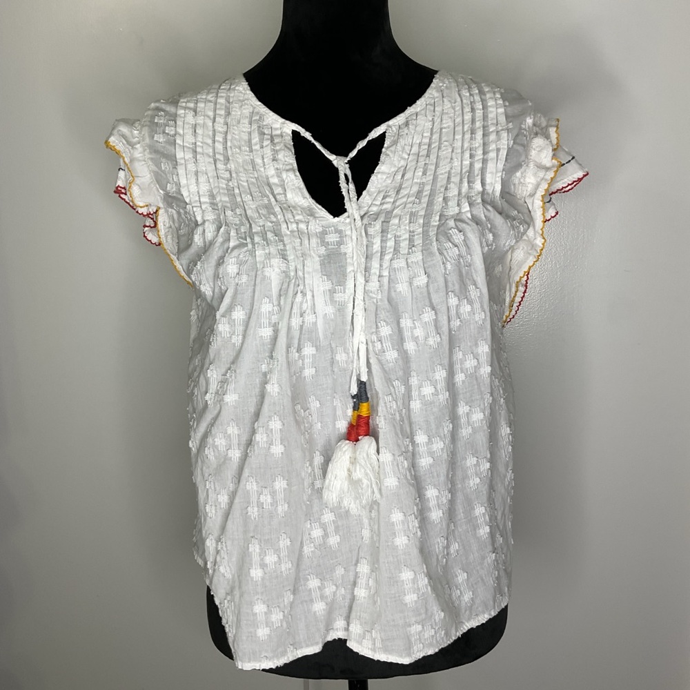 Bohemian White Blouse with Colorful Trim